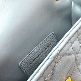 Christian Dior Caro Micro Bag In Grey Cannage Leather With Gold Hardware