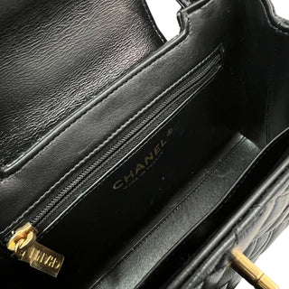 Chanel Black Shiny Aged Calfskin Quilted Mini Kelly Shopper Bag