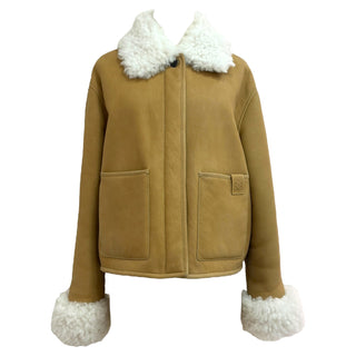 Loewe Tan Shearling Aviator Jacket with Shearling Collar and Cuffs