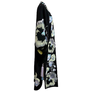 Yuliya Magdych Black Floral Embroidered Silk Kaftan