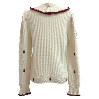 Chanel Cream Embroidered Rose Motifs Knit Sweater with Matching Leg Warmers