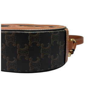 Celine Tan Canvas Smooth Calfskin Cuir Triomphe Oval Bag