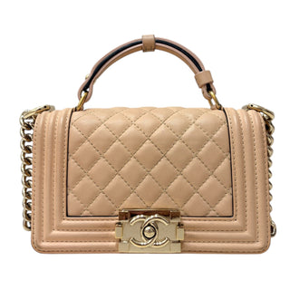 Chanel Beige Lambskin Mini Boy Bag With Gold Hardware