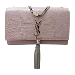 Yves Saint Laurent Pink Crocodile Embossed Kate Tassel Medium Flap Bag