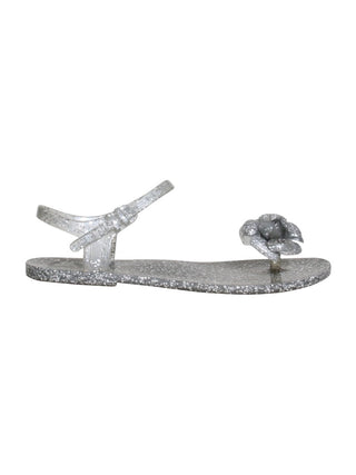 Chanel Silver Jelly Camellia Ankle Strap Sandals