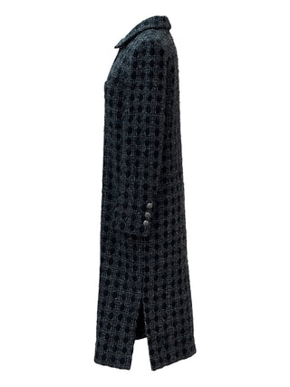 Chanel Grey Tweed Longline Jacket Dress With Jewel Buttons