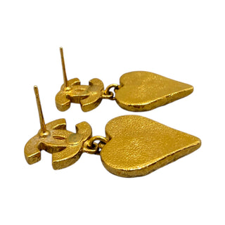 Chanel Black CC Enamel & Pink Heart Drop Earrings