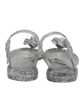 Chanel Silver Jelly Camellia Ankle Strap Sandals
