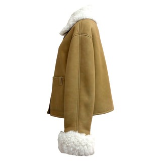 Loewe Tan Shearling Aviator Jacket with Shearling Collar and Cuffs