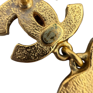 Chanel Black CC Enamel & Pink Heart Drop Earrings