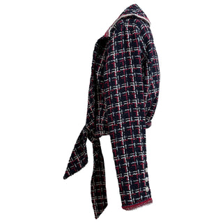 Chanel Navy Red & White Checked Tweed Tie-Front Jacket