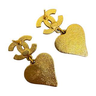 Chanel Black CC Enamel & Pink Heart Drop Earrings