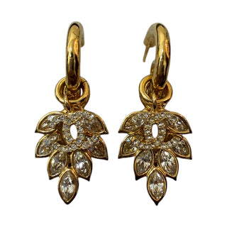 Chanel Gold-Tone Crystal Wheat Drop Hoop Earrings