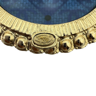 Chanel Round Tartan CC Pearl-Trim Brooch With Crystal Accents