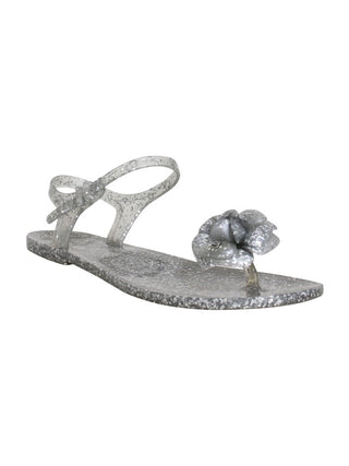 Chanel Silver Jelly Camellia Ankle Strap Sandals
