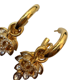 Chanel Gold-Tone Crystal Wheat Drop Hoop Earrings
