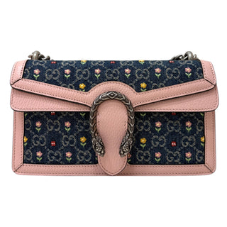 Gucci Pink Denim Floral Embroidered GG Monogram Dionysus Bag
