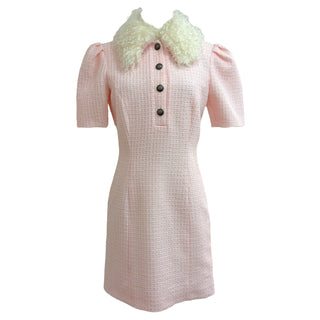 Alessandra Rich Pink Tweed Mini Dress with Shearling Collar