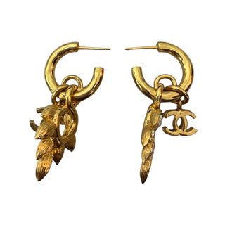 Chanel Gold-Tone Crystal Wheat Drop Hoop Earrings