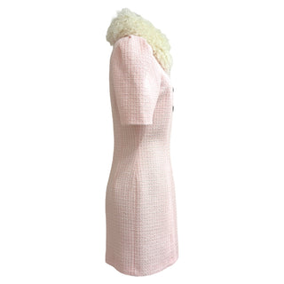 Alessandra Rich Pink Tweed Mini Dress with Shearling Collar