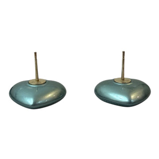 Chanel Light Blue Metallic Heart Crystal CC Stud Earrings