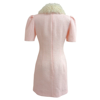 Alessandra Rich Pink Tweed Mini Dress with Shearling Collar