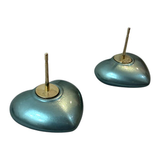 Chanel Light Blue Metallic Heart Crystal CC Stud Earrings