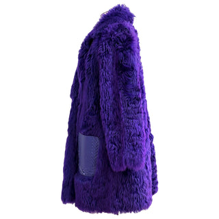 Fendi Purple Lamb Fur Coat with Leather Pockets