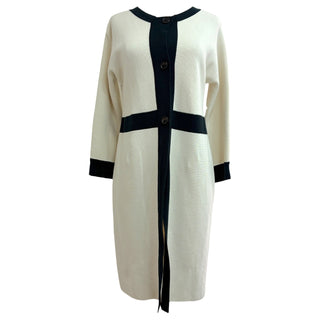 Max Mara Ivory With Black Panel Detailing Long Contrast-Trim Knit Cardigan