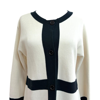 Max Mara Ivory With Black Panel Detailing Long Contrast-Trim Knit Cardigan