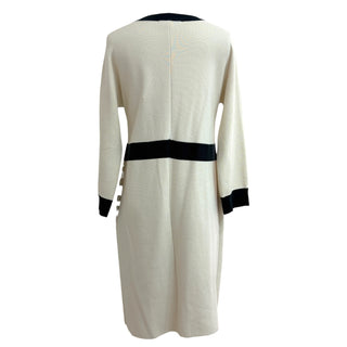 Max Mara Ivory With Black Panel Detailing Long Contrast-Trim Knit Cardigan