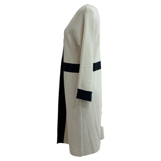 Max Mara Ivory With Black Panel Detailing Long Contrast-Trim Knit Cardigan