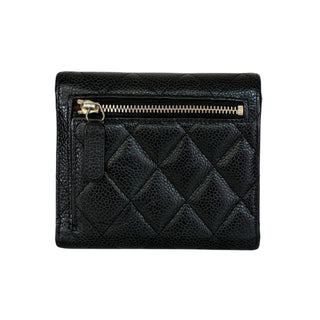 Chanel Black Caviar Quilted Compact Wallet With Gold CC Logo