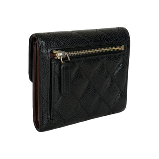 Chanel Black Caviar Quilted Compact Wallet With Gold CC Logo