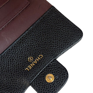 Chanel Black Caviar Quilted Compact Wallet With Gold CC Logo