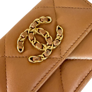Chanel Caramel Quilted Lambskin Leather Compact Wallet With Gold CC Chain Logo