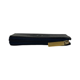 Chanel Navy Blue Caviar Leather Zip Pouch With Embossed CC Logo