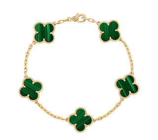 Van Cleef & Arpels 5 Motif Malachite 18K Yellow Gold Alhambra Bracelet