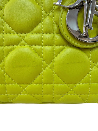 Christian Dior Neon Yellow Lambskin Cannage Mini Lady Dior Bag