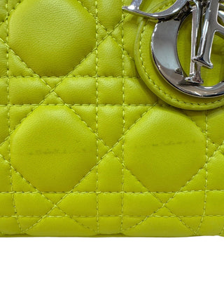 Christian Dior Neon Yellow Lambskin Cannage Mini Lady Dior Bag