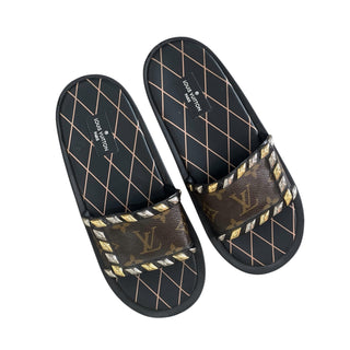 Louis Vuitton Monogram Slide Sandals with Crystal Embellishment