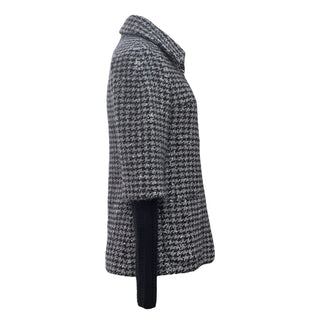 Chanel Navy & White Houndstooth Tweed Jacket with Knit Underlay Sleeves