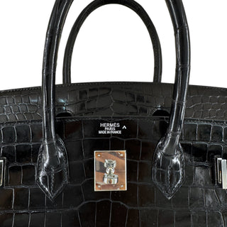 Hermès Birkin 35 Black Shiny Porosus Crocodile Leather With Palladium Hardware