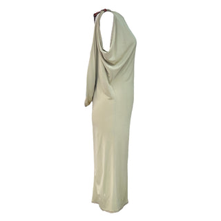 Hermes Beige Draped Back Dress with Brown Leather T-Strap Detail