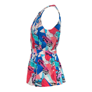 Chanel 50s Car Print Silk Halter Top and Maxi Skirt Set with Detachable Sleeves