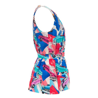 Chanel 50s Car Print Silk Halter Top and Maxi Skirt Set with Detachable Sleeves