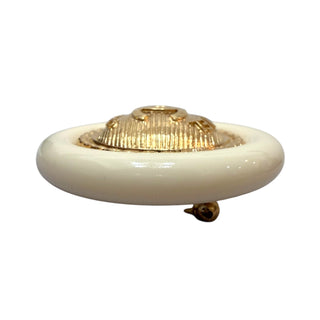 Chanel Ivory Resin Round Medallion Brooch With Gold CC Emblem