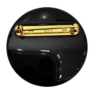 Chanel Black Resin Round Medallion Brooch With Gold CC Emblem