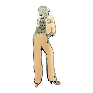 Chanel Silver Figurative Mademoiselle Coco Enamel Silhouette Brooch