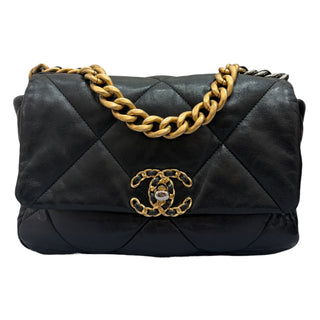 Chanel Black Lambskin Quilted Medium Chanel 19 Flap Bag With Gold Hardware